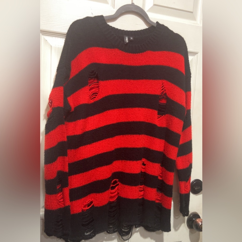 CAI&CAI Kurt Cobain, Gothic, Punk, Y2K Ripped Striped oversized Sweater, Unisex - Picture 2 of 6